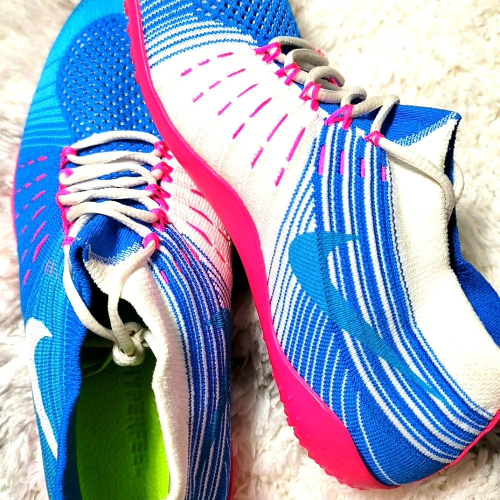 NIKE Free Hyperfeel Cross Elite Blue Flyknit Running Training Shoes Size 8